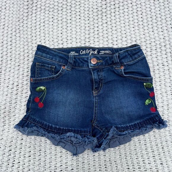 Cat & Jack Girls Cherry Jean Shorts Size M 7/8) - Picture 1 of 4